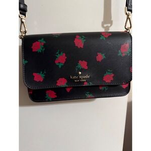 Kate Spade Madison Rose Garden Crossbody Bag Black Floral Saffiano Leather KC586